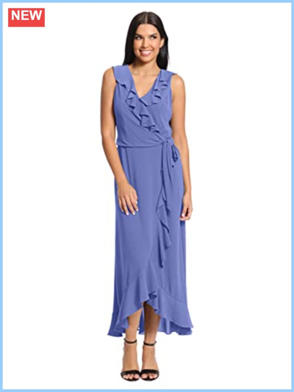 Ruffle Hi-Low Faux Wrap Maxi Dress Lined Bubble Crepe